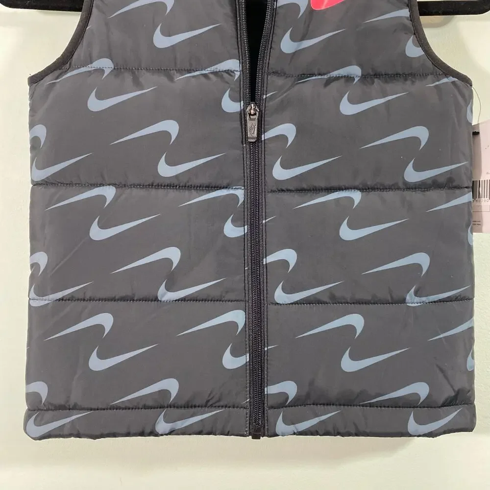 Nike Girl's Grey Allover Nike Logo Full Zip Puffer Vest Size 6X NWT